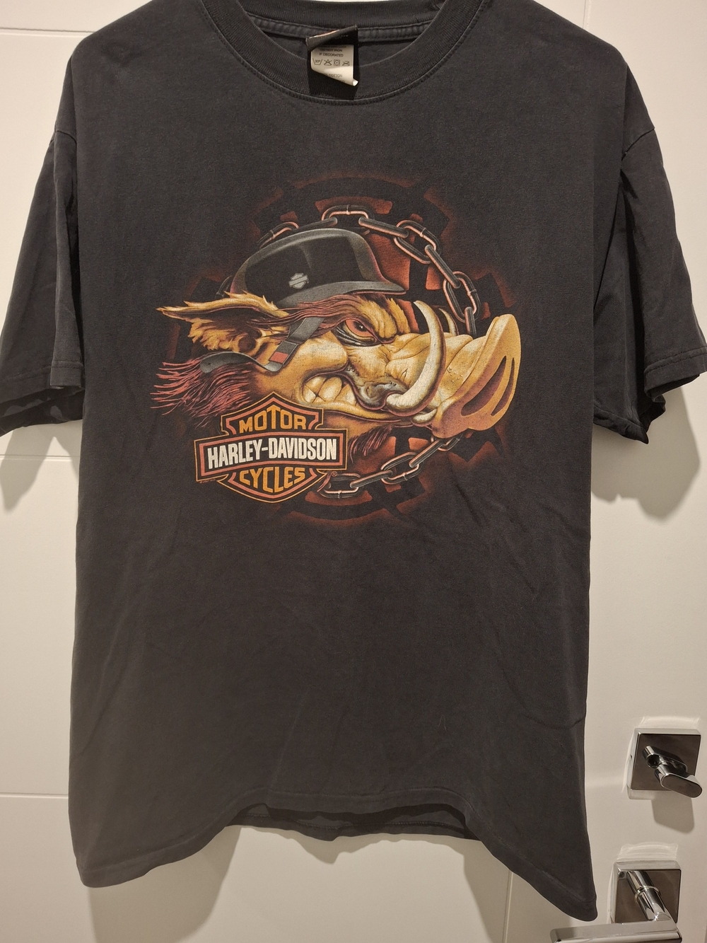 Harley-Davidson Black Tee with Boar Graphic and Orange Accents